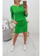 Svetlo zelené viskózové šaty s viazaním v páse