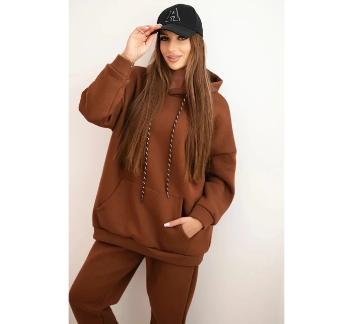 Dámský teplákový komplet model 21441628 z bavlny s kapucí camelový - K-Fashion