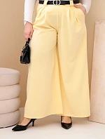 Plus veľkosť dámske široké nohavice z viskózy s opaskom žltá