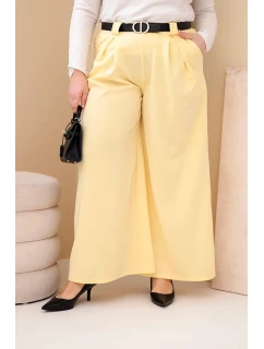 Plus veľkosť dámske široké nohavice z viskózy s opaskom žltá