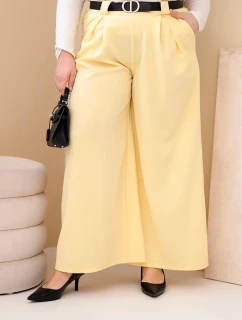 Plus veľkosť dámske široké nohavice z viskózy s opaskom žltá