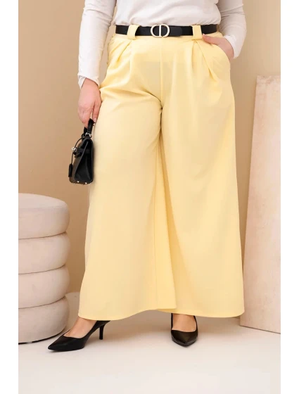 Plus veľkosť dámske široké nohavice z viskózy s opaskom žltá