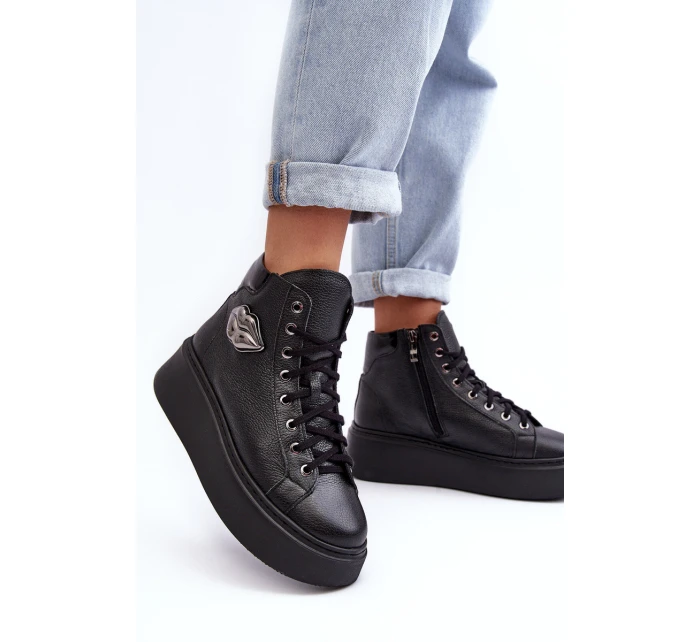 Trampki Damskie Wysokie Na Suwak Lemar Czarne Katerin