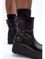 Damskie Skórzane Botki Na Masywnej Platformie Maciejka A7161-01 Czarne