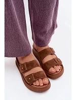 Kožené semišové dámské pantofle na platformě model 22126008 camel - VINCEZA