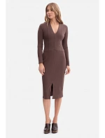 B307 Pletené šaty v tvare ceruzky - hnedé