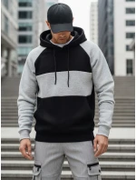 Pánska základná mikina s kapucňou so sivými a čiernymi pruhmi FashionStreet BX5902 Pánska základná mikina s kapucňou so sivými a čiernymi pruhmi FashionStreet BX5902