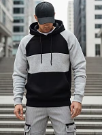 Pánska základná mikina s kapucňou so sivými a čiernymi pruhmi FashionStreet BX5902