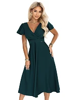 midi šaty s výstřihem do V a krátkými rukávy – zelené model 22304048 - numoco