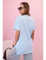 Dámske bavlnené tričko nadrozmernej veľkosti so srdcom a strapcami modré