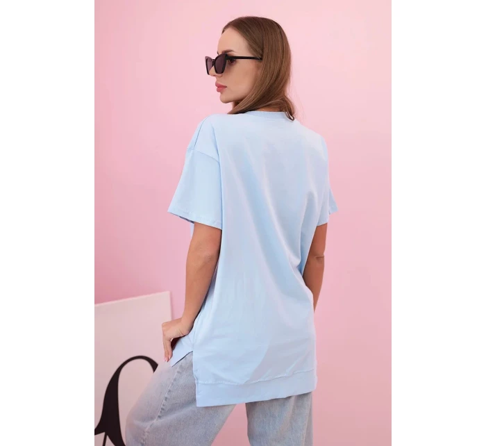 Dámske bavlnené tričko nadrozmernej veľkosti so srdcom a strapcami modré