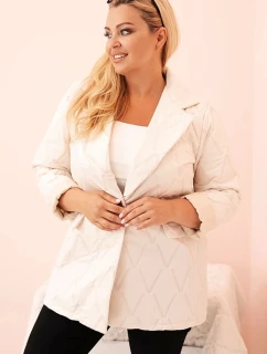 Dámska prešívaná bunda Plus Size s golierom a gombíkom Light Beige