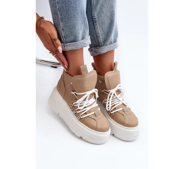 model 21647314 Kožené Dámské Sportovní Boty Beige - Zazoo