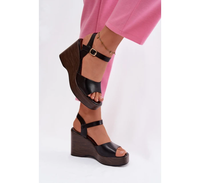 Dámské sandály na platformě Eko kůže Černé model 21937502 - Boto