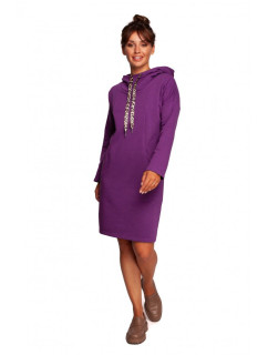 B238 Šaty s vysokým golierom a leopardím vzorom - fialové