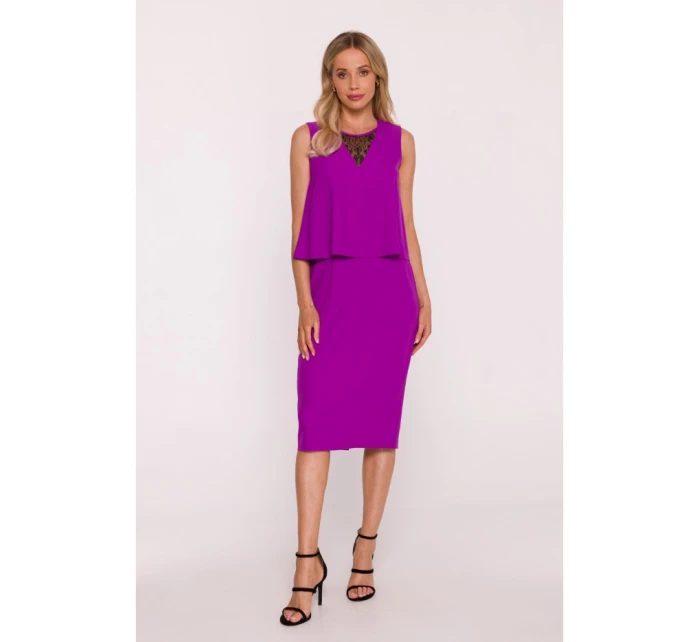 S422 Šaty s čipkovou vložkou - levanduľová