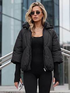 Dámska zimná prešívaná bunda s kapucňou, čierna, FashionStreet TY5826
