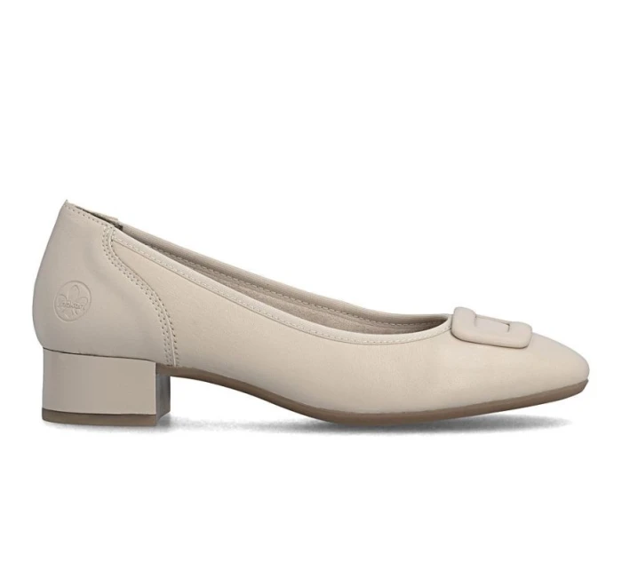 Dámske kožené lodičky na nízkom podpätku béžovej farby Rieker 43453-62