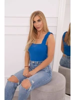 Halenka bez ramínek s volánky chrpově modrá