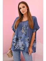 Dámská bavlněná košile s model 22020973 a květinami džínovina - K-Fashion