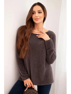 Svetr dámský z měkké pleteniny s kulatým výstřihem hnědý