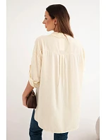 Dámská viskózová košile s krajkovými rukávy a límečkem béžová