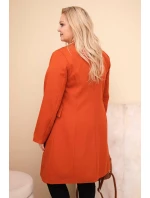 Dámske Plus veľkosť dlhý kabát s golierom a vreckami červená