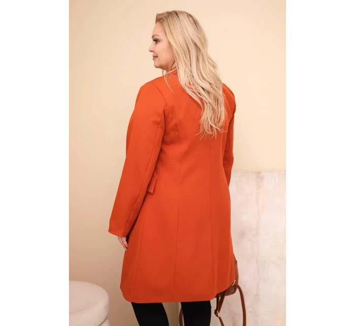 Dámske Plus veľkosť dlhý kabát s golierom a vreckami červená