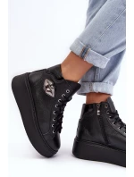 Trampki Damskie Wysokie Na Suwak Lemar Czarne Katerin