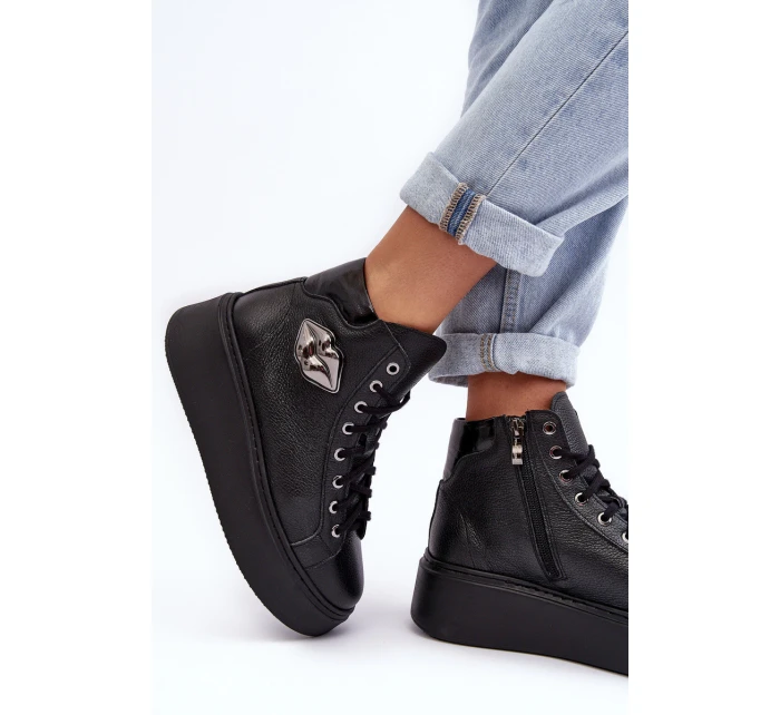 Trampki Damskie Wysokie Na Suwak Lemar Czarne Katerin