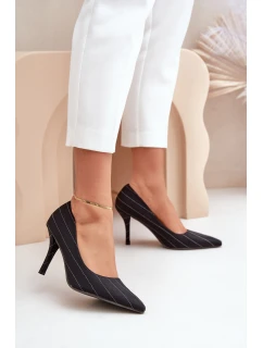 Materiałowe Szpilki Damskie W Paski Czarne Tifidra