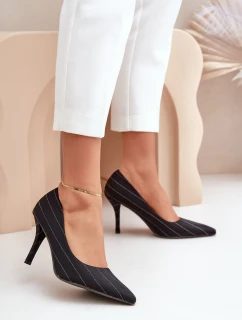 Materiałowe Szpilki Damskie W Paski Czarne Tifidra