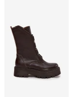 Botki Damskie Z Naturalnej Skóry Na Platformie Zazoo 3795 Czekoladowe