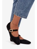 Baleríny s páskem a zlatým sponou Eko semišové Černé Adelora