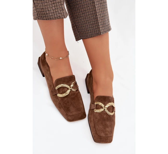 Dámské mokasíny z přírodního semiše zlatý detail D&A CR61-3115 hnědé