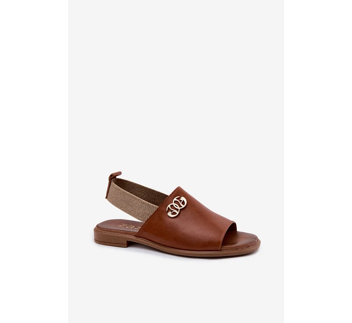 Kožené sandály se zlatým detailem model 22122967 Hnědé - Zazoo