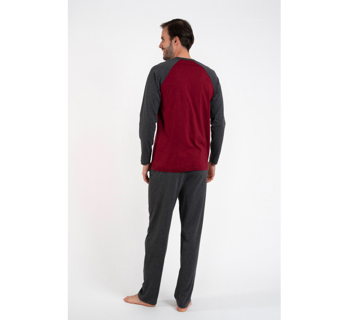 Pánske pyžamo Morten, dlhý rukáv, dlhé nohavice - bordová/tmavý melír