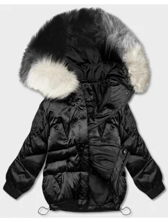 Čierna krátka bunda nadrozmernej veľkosti (H-1109-01)