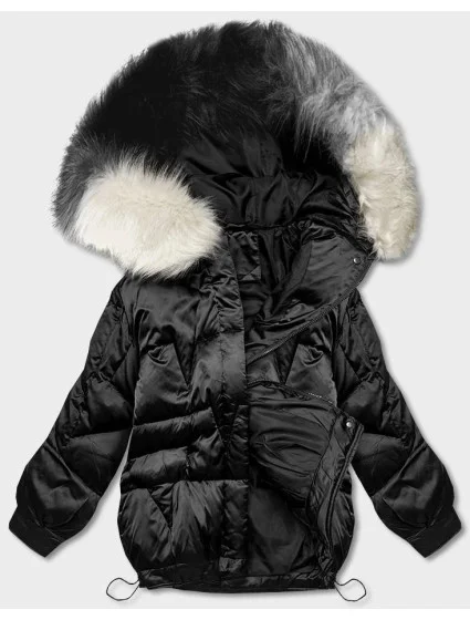 Čierna krátka bunda nadrozmernej veľkosti (H-1109-01)