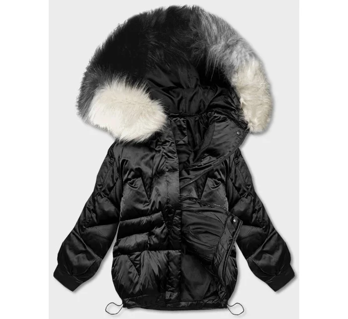 Čierna krátka bunda nadrozmernej veľkosti (H-1109-01)