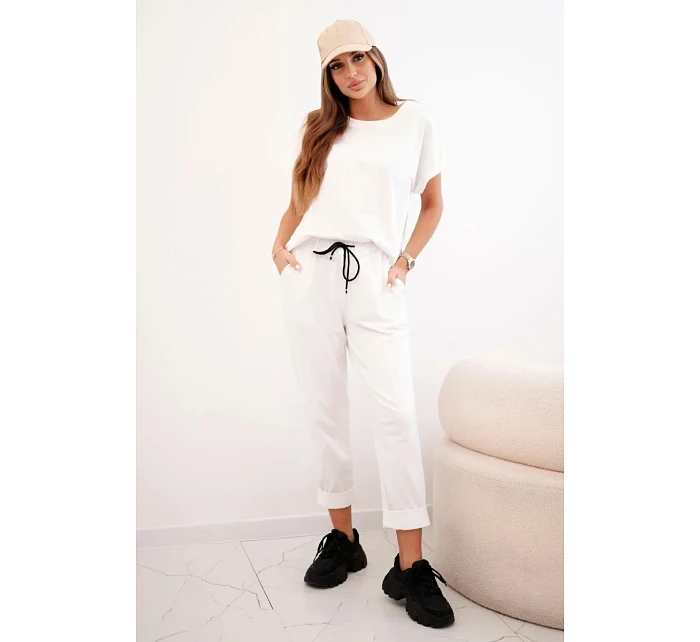 Bavlněný komplet halenka + kalhoty bílý