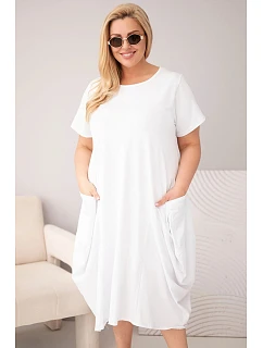 Dámske bavlnené šaty s vreckami v bielej farbe