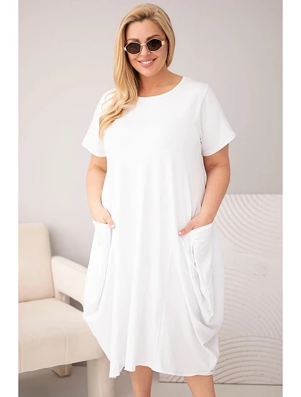Dámske bavlnené šaty s vreckami v bielej farbe