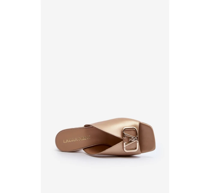 Eleganckie Klapki Damskie Na Obcasie Laura Messi 2771 Złote