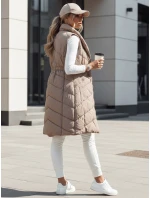 Dámska prešívaná dlhá vesta bez kapucne SERKIS béžová FashionStreet TY4525 Dámska prešívaná dlhá vesta bez kapucne SERKIS béžová FashionStreet TY4525