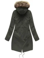 Dámská zimní bunda parka v army barvě s kapucí a odepínací kožešinovou podšívkou model 21242078 - Libland
