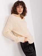 Dámsky sveter s golierom Light Beige (2349)