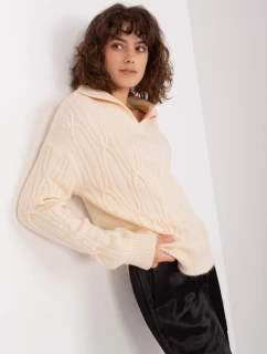 Svetlý béžový dámsky sveter s golierom (2349)