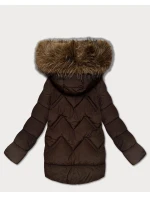 Dámska páperová zimná bunda s veľkou kapucňou hnedá (KK60589)