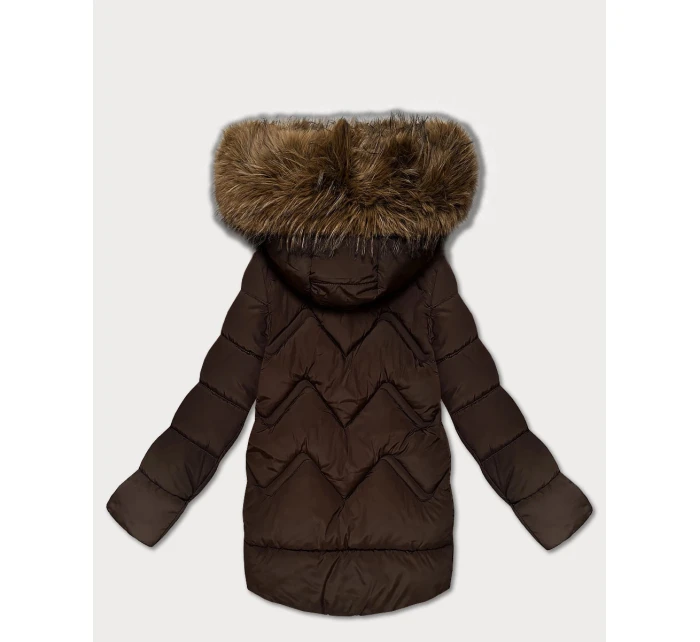 Dámska páperová zimná bunda s veľkou kapucňou hnedá (KK60589)